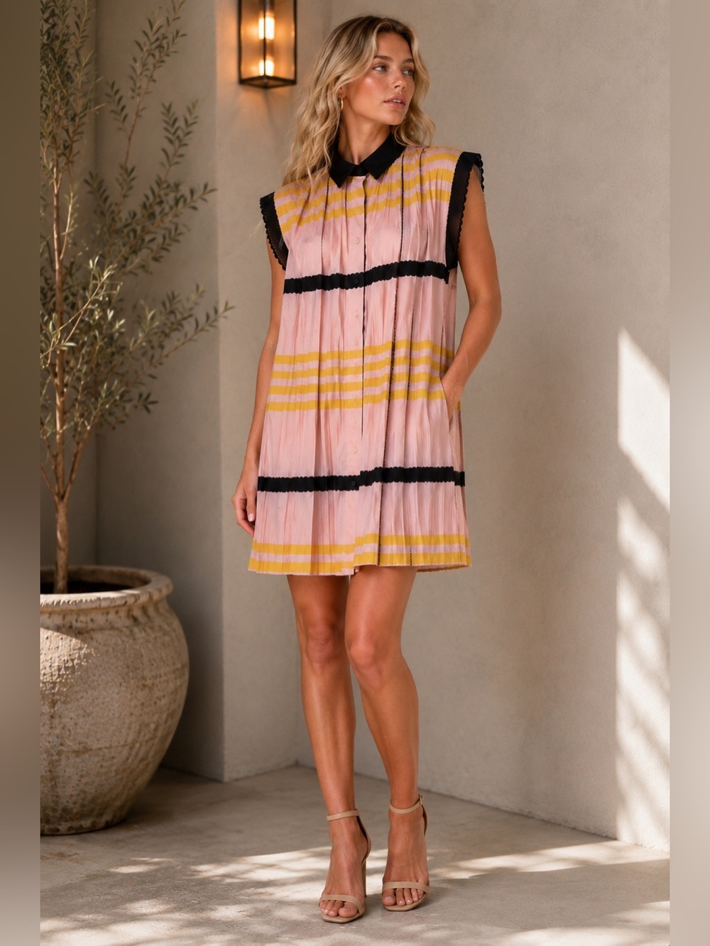 Jason Wu Pink Dress with Yellow and Black Stripes